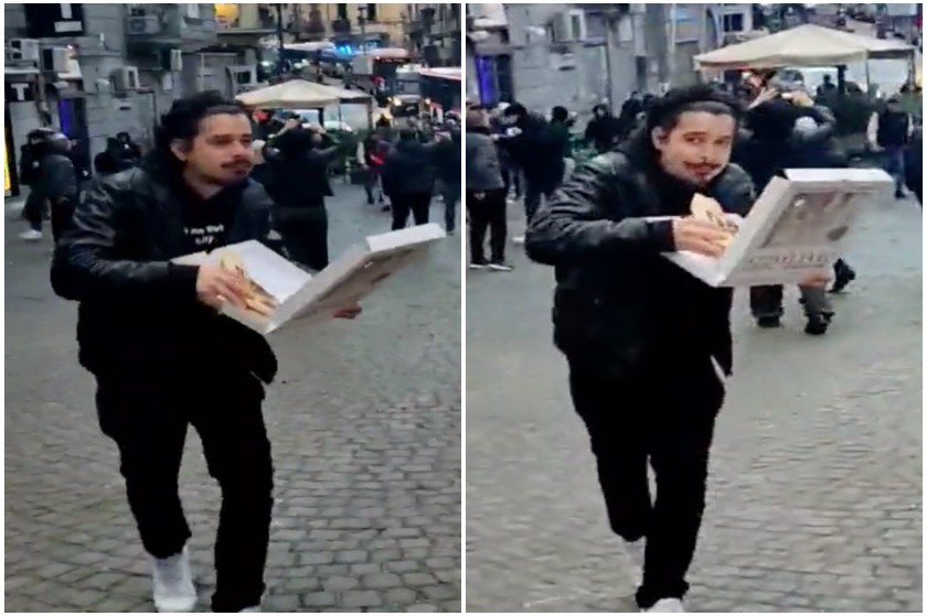 Πέφτει ξύλο στη Νάπολη, ψύχραιμος τύπος τρέχει με την πίτσα στο χέρι